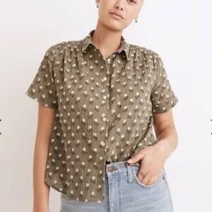 MADEWELL Babybrook Green Blockprint Floral Button Up Shirt, S